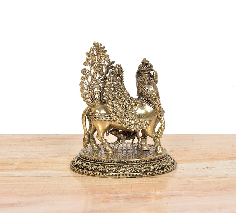 Bronze Kamadhenu Cow with Calf and Wings Idol (Height 4.5 Inch)