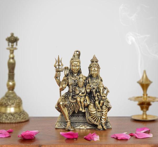 Superfine Brass Shiva Family Idol for Home Decor Mandir Pooja (Height 4 Inch)
