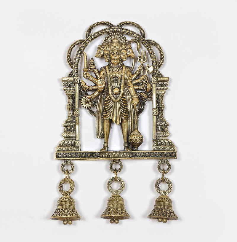 Bronze Panchmukhi Hanuman Idol | Wall Hanging with Bell (Height :7 Inches)