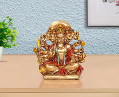 Multicolor resin Panchmukhi Hanuman idol, seated with five faces and ornate halo