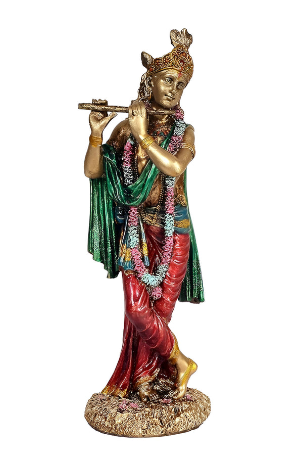 Cold Cast Krishna Playing Flute Multicolour in Resin for Home Office Mandir, Height : 10 Inch Entryway Setting