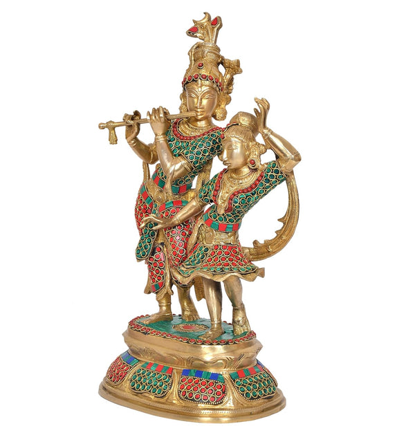 Brass Dancing Radha Krishna Idol Statue Showpiece for Puja Home Decor Mandir (Height 16 Inch) Study Setting