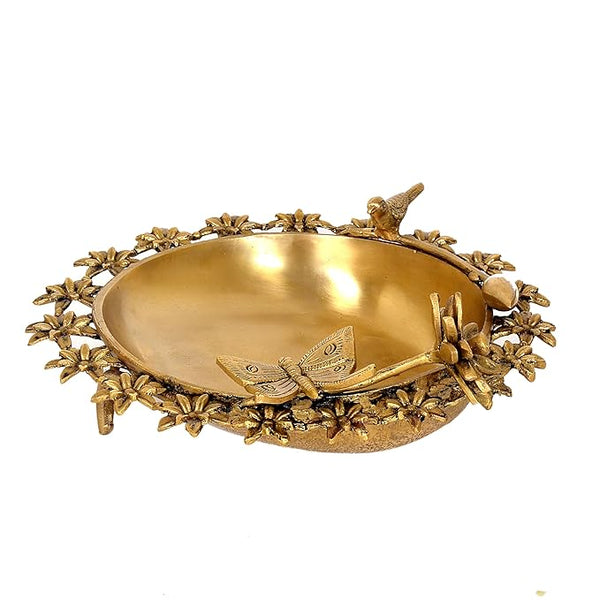 Brass Urli with Peacock ,Butterflies and flowers (Width : 12 Inches)