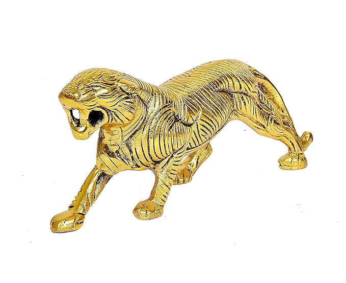 Metal Golden Tiger Statue Figurine Home Table Decor,Width : 8.5 inch