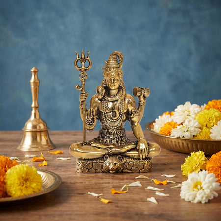 Superfine Brass Lord Shiva in Blessing Posture Statue Shiv Murti Bholenath Sculpture, for Home Decor, Mandir, Office Decor (Height:3 Inches)