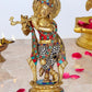 Brass Krishna Statue Idol with Inlay Work On Base for Home Decor | Height : 11 Inches