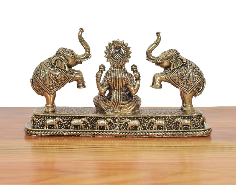 Bronze Gaj Lakshmi Goddess Sitting Statue (Height 3.5 Inch)