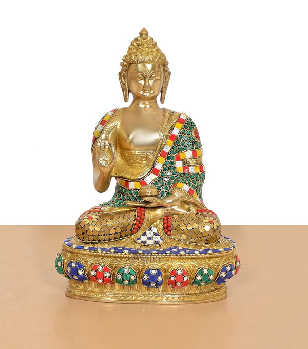 Brass Abhaya Mudra Buddha Idol (Height 12.5 Inch) Study Setting