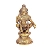 Brass Ayyappa statue on lotus base, detailed crown and jewelry, 8.5 in