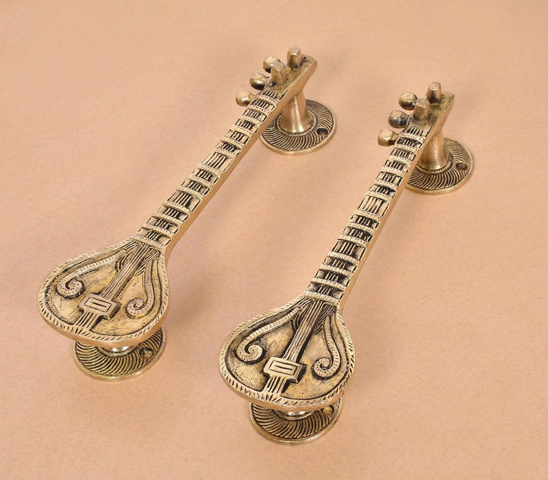 Brass Sitar Shape Door Handle Pair (Pack of 2) (Height : 9.5 inch)