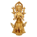 Brass Maitreya Buddha statue with ornate crown and seated hands, 9 in tall