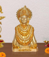 Brass Khatu Shyam idol statue, crowned head with halo and engraved necklaces