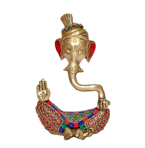 Brass Modern Ganesha |Safa Ganesh Murti| Multicolor Stone Work Finish | Home Decor/Office Entrance/Temple/Diwali Gift | (Height : 7 inch) (Multi)