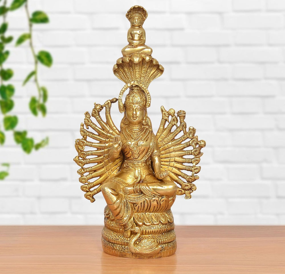 Brass Devi Padmavati Mother of Lord Mahavira Showpiece (Height 11 Inch)
