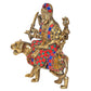 Brass Durga Maa with Lion Idol Hindu Goddess Sherawali MATA Murti MATA Rani Statue Figurine Home Temple (Height: 8 Inch) multicolour