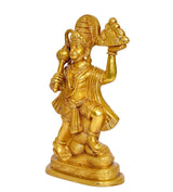 Brass Hanuman idol statue, gold finish, side view with ornate torso and crown