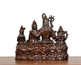 Brass Shiv Parivar statue, rear view with trident, four figures on carved base