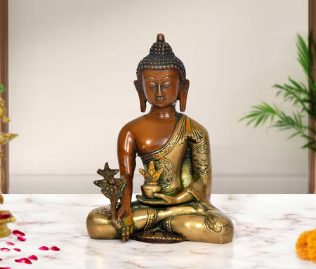 Brass Varada Mudra Gautam Buddha Statue (Height: 8 inch) (Multicolor 1)