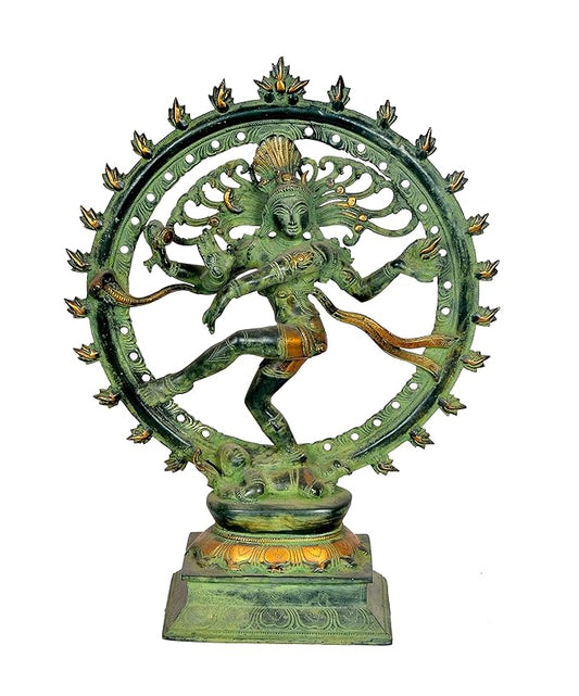 Brass Lord Nataraja Shiva Idol Sculpture for Home Office Temple Gift Multicolour Height 14 Inches