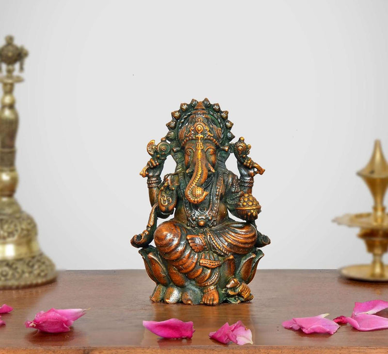 Bronze Lord Ganesha Idol Multicolour (Height: 2.5 Inch)