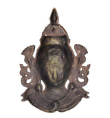 Back view of brass Shiva wall hanging mask, dark bronze finish with ornate side wings