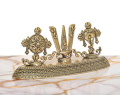 Brass Balaji idol with detailed engraved platform and flanking symbol discs