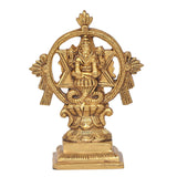 Brass Sudarshana Vishnu reverse statue with Yoga Narasimha, ring halo and lotus base