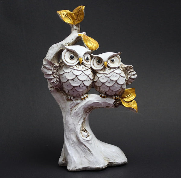 Resin Owl Couple Table Decor (Height: 6 Inches) Mandir Setting