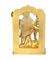 Brass Kali Mata idol statue with arched back panel, multi-armed deity detail