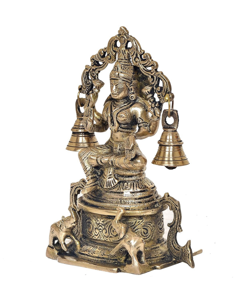 Brass Lakshmi Idol Laxmi Goddess Lakshmi Sitting Statue for The Puja Temple at Home Decor Office (Height: 8 Inch)