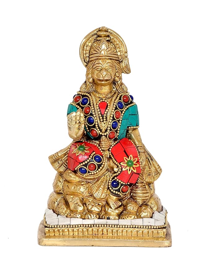 Brass Lord Hanuman Statue Murti Idol, Height 6" I Home Decor Craft Detail