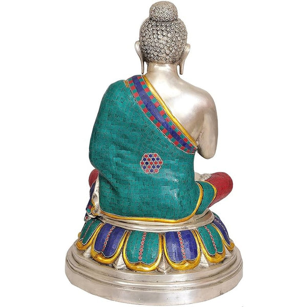 India Large Size Tibetan Buddhist Buddha in Vitarka Mudra Brass Statue Height : 22 inches Entryway Setting