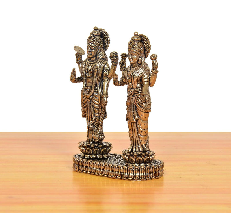Bronze Standing Maa Lakshmi Idol and Vishnu Religious Murti (Height 3 Inch)