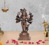 Copper Lord Shree Kal Bhairav idol with multiple arms and tridents, on square base