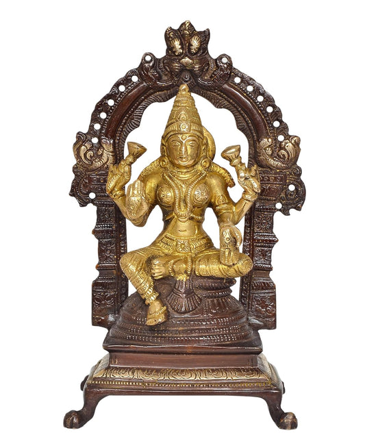 Brass Lakshmi Idol Laxmi Goddess Lakshmi Sitting Statue for Puja Temple at Home Decor Office (Height: 8 Inch)