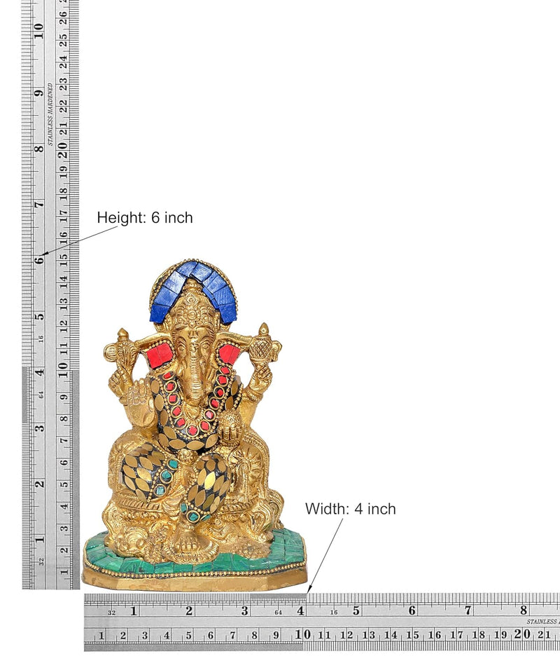 Brass Lord Ganesha Idol Ganesh Statue Decorative Sculpture for Home Decor Office Mandir Pooja Showpiece (Height 6 Inch) MULTICOLOUR