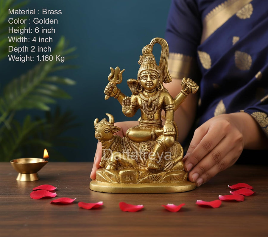 Brass Lord Shiva Sitting On Nandi Statue (Height: 6 Inches) Craft Detail
