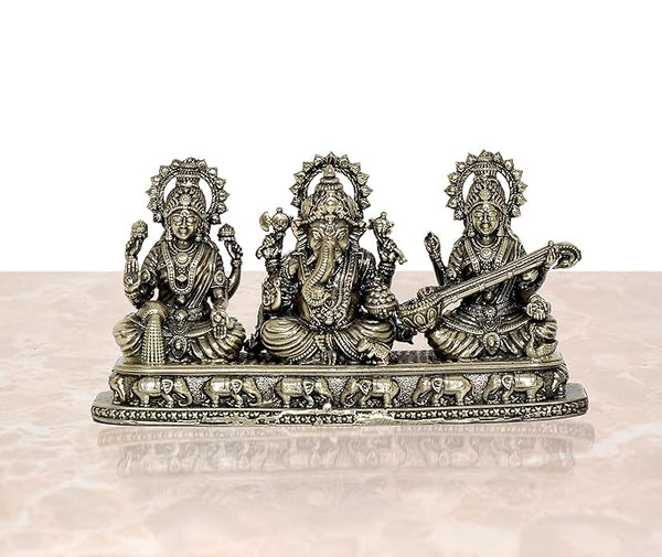 Finest Brass Ganesha laxmi Saraswati  Showpiece (Height: 3 Inch) Entryway Setting