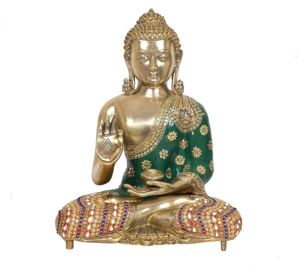 Brass Standing Buddha Abhaya Mudra Idol (Height: 20 Inch) Entryway Setting
