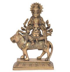 Brass Heramba Ganesha statue on horse with many arms and patterned vest