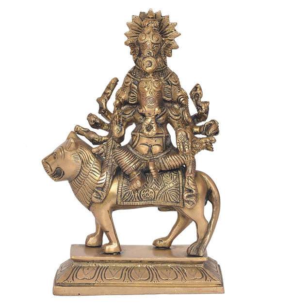 Brass Heramba Ganesha Idol - Hindu Deity Statue for Home Temple Office Decor (Height: 9 Inch) Entryway Setting