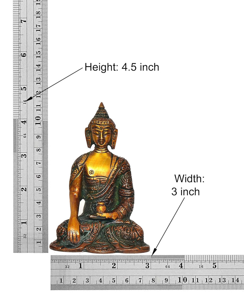 Brass Set of Five Cosmic Buddha Statues - Meditative Figurines for Spiritual Home Decor (Height : 4.5 Inch)