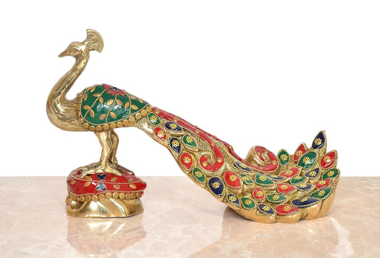 Brass Peacock with Multicolor for Home Decor Office Decor Showpiece Idol Figurine Sculpture for Home Decoration (Height 7.5 Inch)