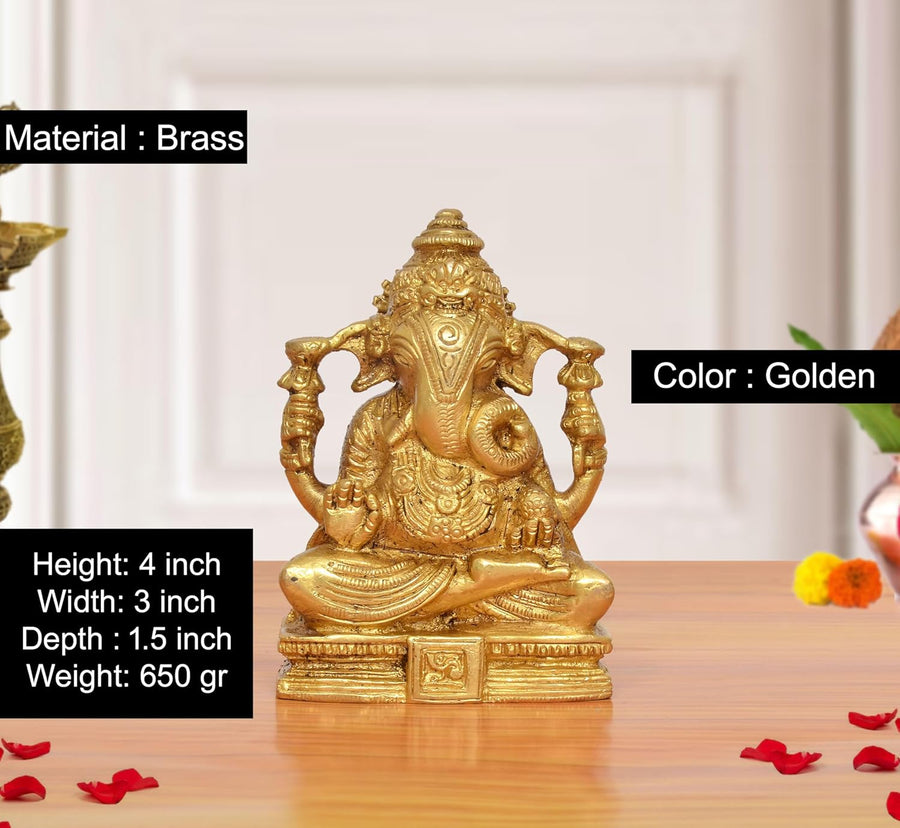 Brass Handcrafted Ganpati Bappa Murti (Height 4 Inch) Craft Detail