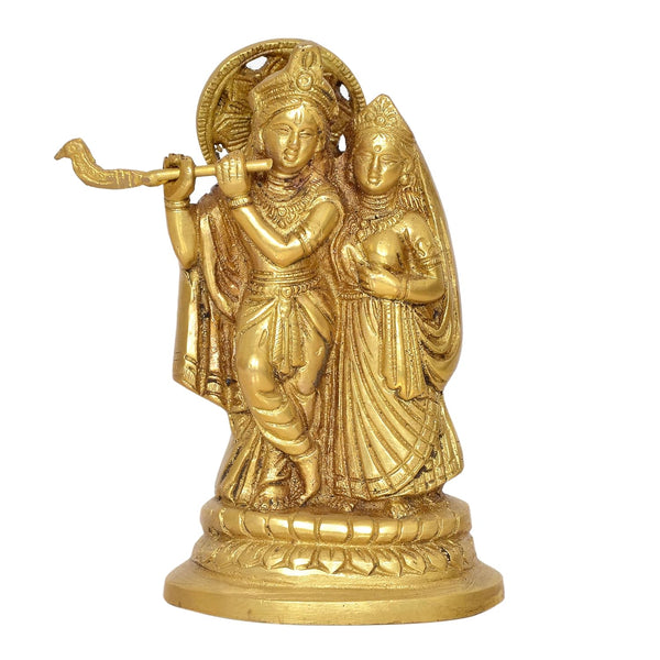 Brass Radha Krishna Idol Statue for Home Decor and Pooja Mandir Temple Office Decor (Height 5.5 Inch)