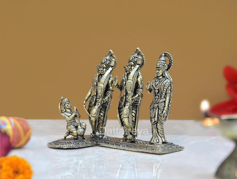 Bronze Ram Darbar with Sita Lakshman Hanuman Bronze Finish Statue, for Home Decor Pooja Mandir (Height 3 inch)