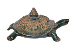 Brass Ashtalakshmi Shree Yantra on Tortoise (Kachua) Figurine | Traditional Vastu Home Decor Accent (Height: 7 Inches)