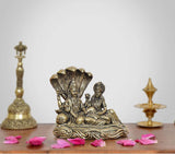 Brass Lakshmi and Lord Vishnu idol on Sheshnag, seated, 3-inch height