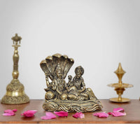 Brass Lakshmi and Lord Vishnu idol on Sheshnag, seated, 3-inch height