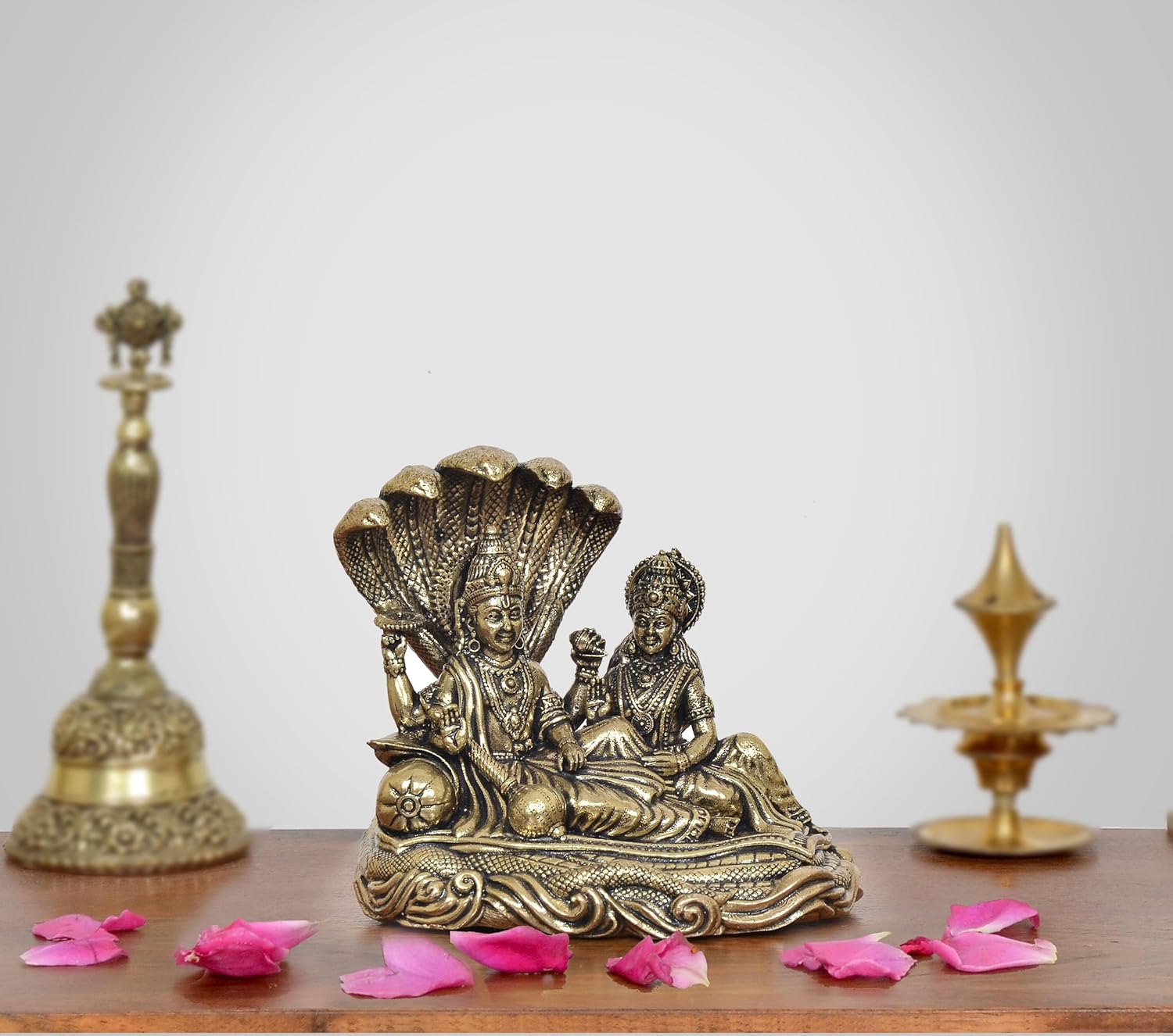 Bronze Maa Lakshmi with Lord Vishnu On Sheshnag Idol Statue (Height 3 Inch)